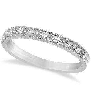 Milgrain Style Pave Set Diamond Ring in 14k White Gold 0.10 ct - All