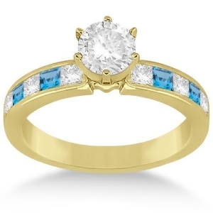 Channel Blue Topaz and Diamond Engagement Ring 18k Yellow Gold 0.60ct - All