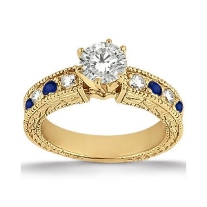 Antique Diamond and Blue Sapphire Engagement Ring 18k Yellow Gold 0.75ct - All