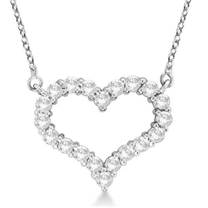 Open Heart Diamond Pendant Necklace 14k White Gold 2.00ct - All