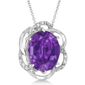 Amethyst and Diamond Flower Shaped Pendant 14k White Gold 2.45ct - All