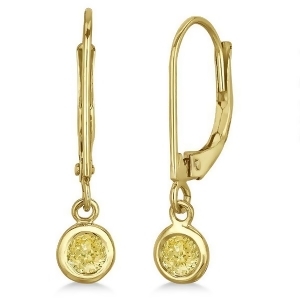 Leverback Dangling Drop Yellow Diamond Earrings 14k Yellow Gold 0.30ct - All