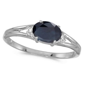 Oval Blue Sapphire and Diamond Right-Hand Ring 14K White Gold 0.55ct - All