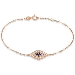 Blue Sapphire Evil Eye Diamond Bracelet in 14k Rose Gold 1.15ct - All