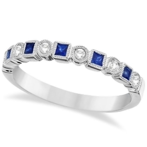 Princess Cut Blue Sapphire and Diamond Ring Band 14k White Gold 0.40ct - All