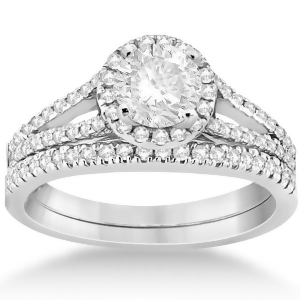 Angels Halo Diamond Engagement Ring and Wedding Band 14k White Gold - All