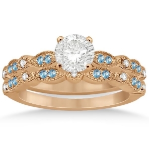 Marquise and Dot Blue Topaz and Diamond Bridal Set 18k Rose Gold 0.49ct - All