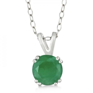 Round Emerald Solitaire Pendant Necklace Sterling Silver 1.25ct - All