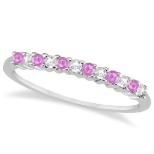 Diamond and Pink Sapphire Wedding Band 18k White Gold 0.20ct - All