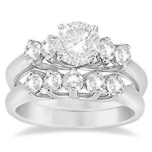 Five Stone Diamond Bridal Set Ring and Band in 14k White Gold 0.90ct - All