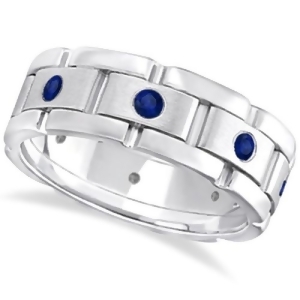 Men's Blue Sapphire Wedding Ring Wide Band 18k White Gold 0.80ct - All