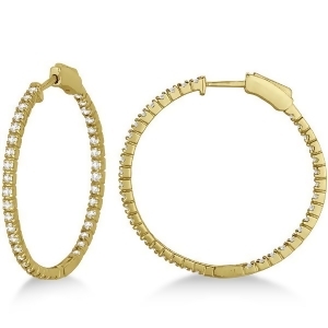 Medium Thin Round Diamond Hoop Earrings 14k Yellow Gold 1.50ct - All