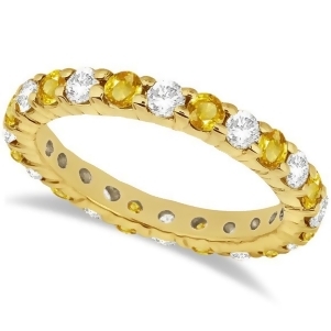 Eternity Diamond and Yellow Sapphire Ring Band 14k Yellow Gold 2.35ct - All