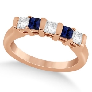 5 Stone Diamond and Blue Sapphire Princess Ring 18K Rose Gold 0.56ct - All