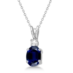 Oval Sapphire Pendant with Diamonds 14K White Gold 1.11ctw - All