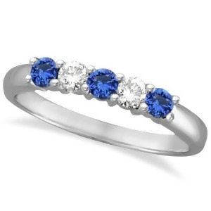 Five Stone Blue Sapphire and Diamond Ring 14k White Gold 0.50ctw - All