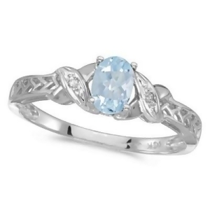 Aquamarine and Diamond Antique Style Ring in 14K White Gold 0.40ct - All