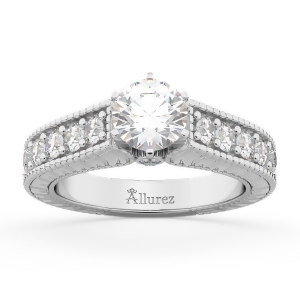 Vintage Diamond Engagement Ring Setting 18k White Gold 1.05ct - All