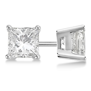 3.00Ct. Princess Diamond Stud Earrings 14kt White Gold H Si1-si2 - All