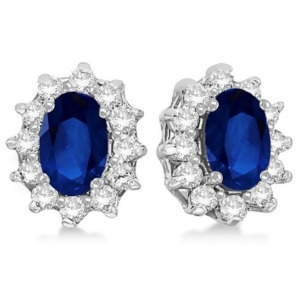 Oval Blue Sapphire and Diamond Accented Earrings 14k White Gold 2.05ct - All