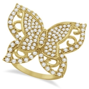 Contemporary Butterfly Shaped Diamond Ring 14k Yellow Gold 1.00ct - All