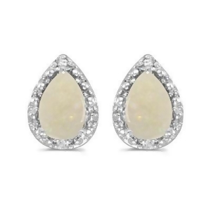 Pear Opal and Diamond Stud Earrings 14k White Gold 1.70ct - All