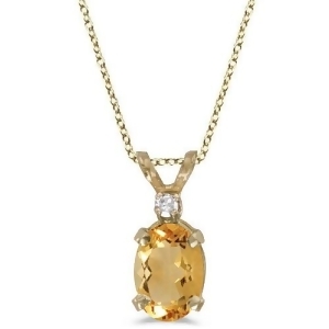 Oval Citrine and Diamond Solitaire Pendant 14K Yellow Gold 0.83ct - All