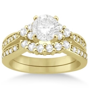 Floral Diamond Engagement Ring and Wedding Band 18k Yellow Gold 0.56ct - All
