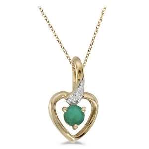 Emerald and Diamond Heart Pendant Necklace 14k Yellow Gold - All