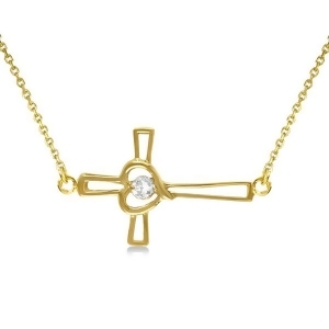 Open Heart Diamond Sideways Cross Necklace 14K Yellow Gold 0.01ct - All