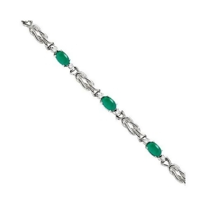 Oval Emerald and Diamond Love Knot Bracelet 14k White Gold 2.05ctw - All