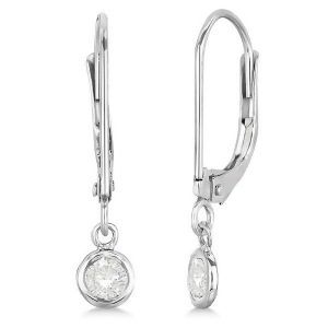 Leverback Dangling Drop Diamond Earrings 14k White Gold 0.20ct - All