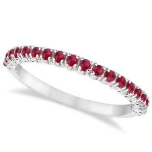 Half-eternity Pave-set Thin Ruby Stacking Ring 14k White Gold 0.65ct - All