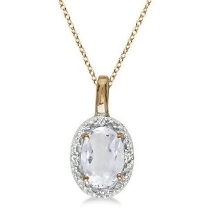 Oval White Topaz and Diamond Pendant Necklace 14k Yellow Gold 0.60ctw - All