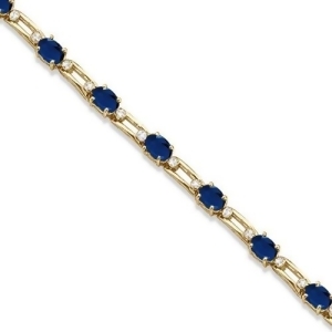 Diamond and Oval Blue Sapphire Link Bracelet 14k Yellow Gold 7.50ctw - All