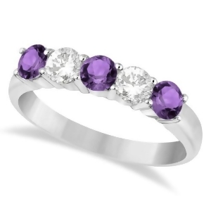 Five Stone Diamond and Amethyst Ring 14k White Gold 1.36ctw - All
