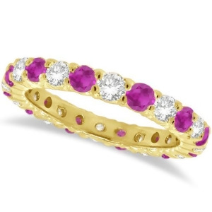 Pink Sapphire and Diamond Eternity Ring Band 14k Yellow Gold 1.07ct - All