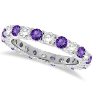 Purple Amethyst and Diamond Eternity Ring Band 14k White Gold 1.07ct - All