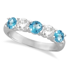 Five Stone Diamond and Blue Topaz Ring 14k White Gold 1.92ctw - All