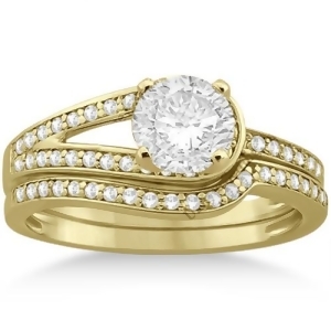 Love Knot Diamond Engagement Ring Set 14k Yellow Gold 0.32ct - All