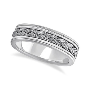 Men's Hand Braided Woven Wedding Ring 14k White Gold 6mm - All