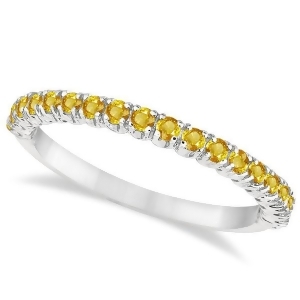 Half-eternity Pave Thin Yellow Sapphire Ring 14k White Gold 0.65ct - All