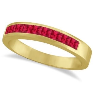Princess-cut Channel-Set Stackable Ruby Ring 14k Yellow Gold 1.00ct - All