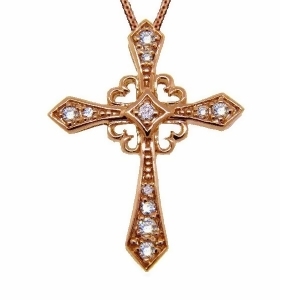 Antique Style Diamond Cross Pendant Necklace 14k Rose Gold 0.25ct - All