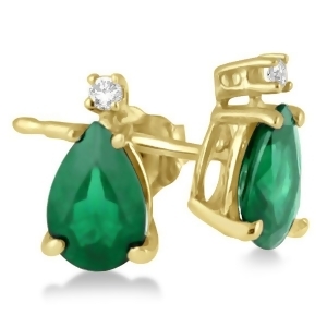 Diamond and Pear Emerald Earrings 14K Yellow Gold 0.72tcw - All