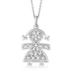 Pave-set Diamond Girl Shape Pendant Necklace 14K White Gold 0.15ct - All