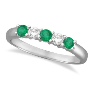 Five Stone Diamond and Emerald Ring 14k White Gold 0.55ctw - All