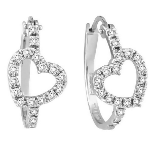 Diamond Heart Hoop Earrings in 14k White Gold 0.50ct - All