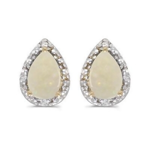 Pear Opal and Diamond Stud Earrings 14k Yellow Gold 1.70ct - All
