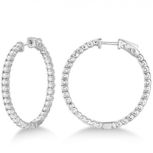 Large Round Diamond Hoop Earrings 14k White Gold 3.25ct - All